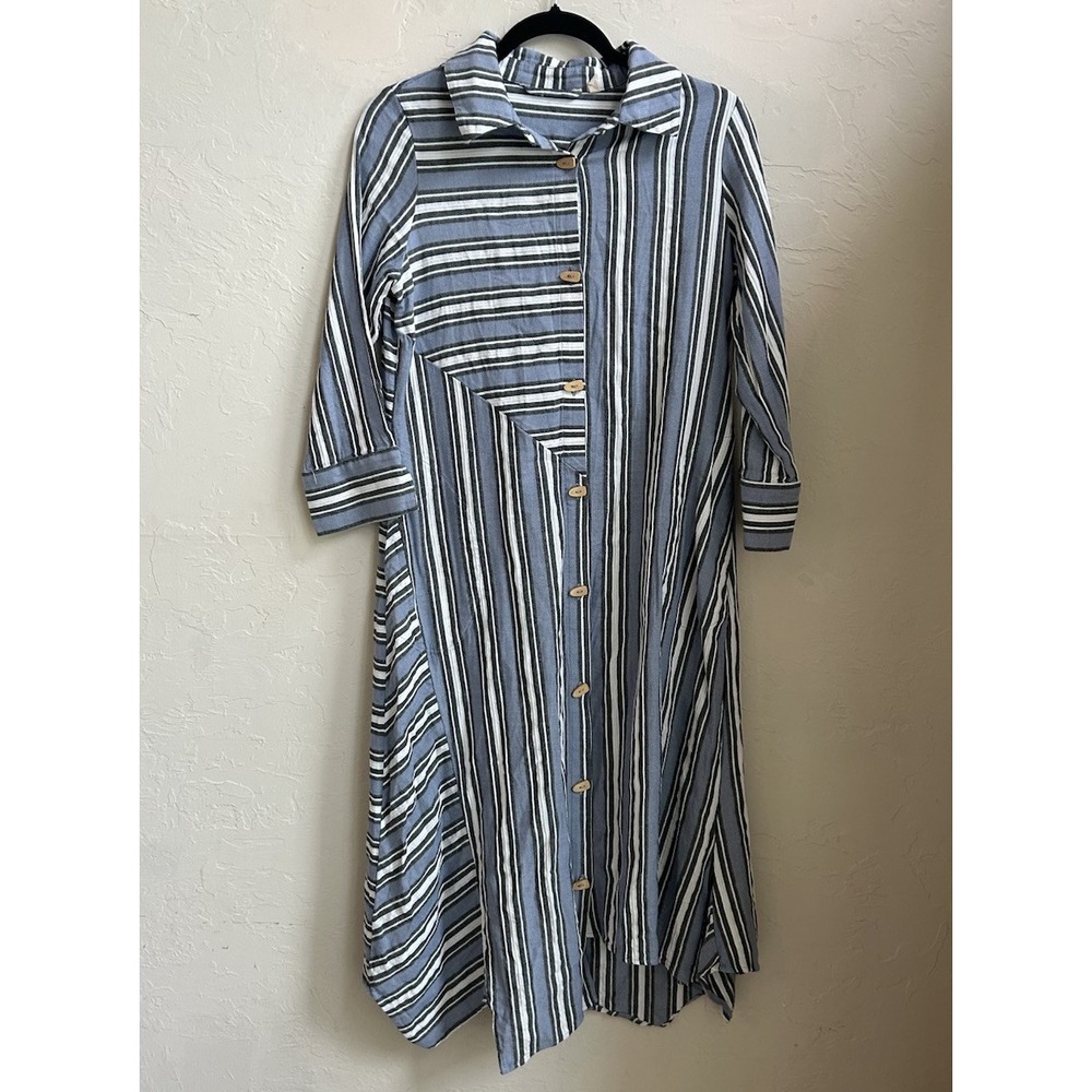 Soft Surroundings Midi Dress S Asymmetrical Lagenlook Resort Beach Striped